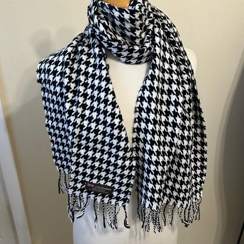 Black and White Houndstooth Scarf 62 X 12